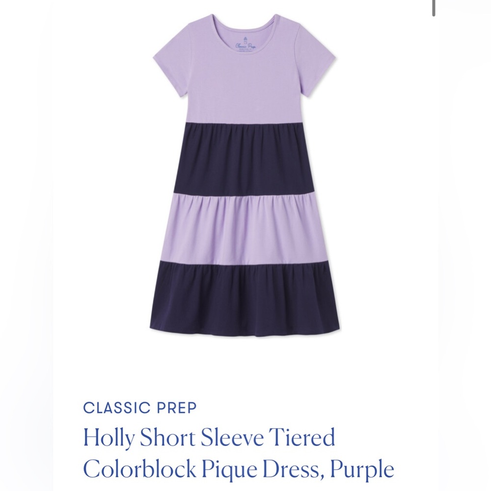 Classic Prep Purple and Blue Tiered Sundress with Short Sleeves